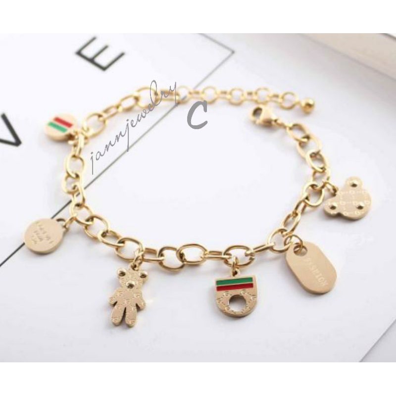 gelang rantai Teddy titanium asli anti karat tidak alergi GRT-21