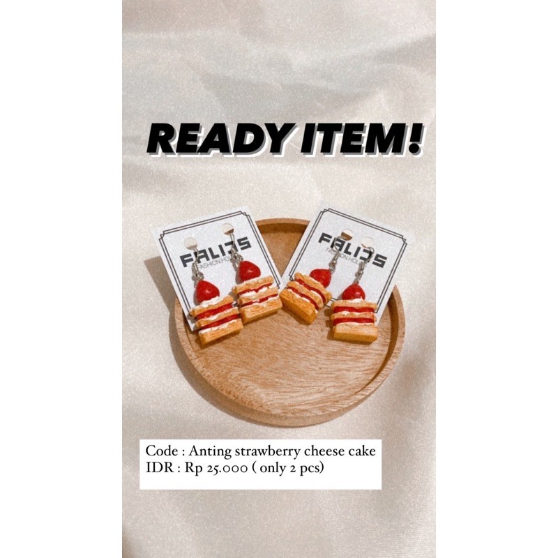 Anting strawberry cheese cake / Earring cake / Anting fashion / Anting wanita