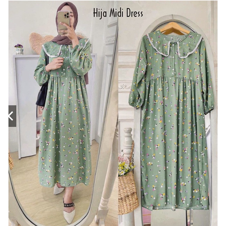 Midi dress/ midi dress rayon/ midi dress jumbo/ midi dress muslim / Dress muslimah / midi dress ld 120cm / dress jumbo/ midi dres/ dress rayon-HIJA MIDI