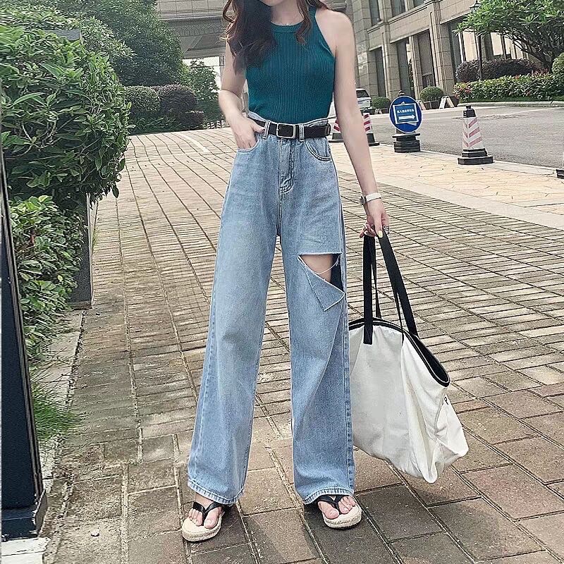 [CLEARANCE SALE] JEANS  HIGHWAIST RIPPED HW CULLOTE KULOT BAGGY WANITA CEWEK CELANA PANTS MX809