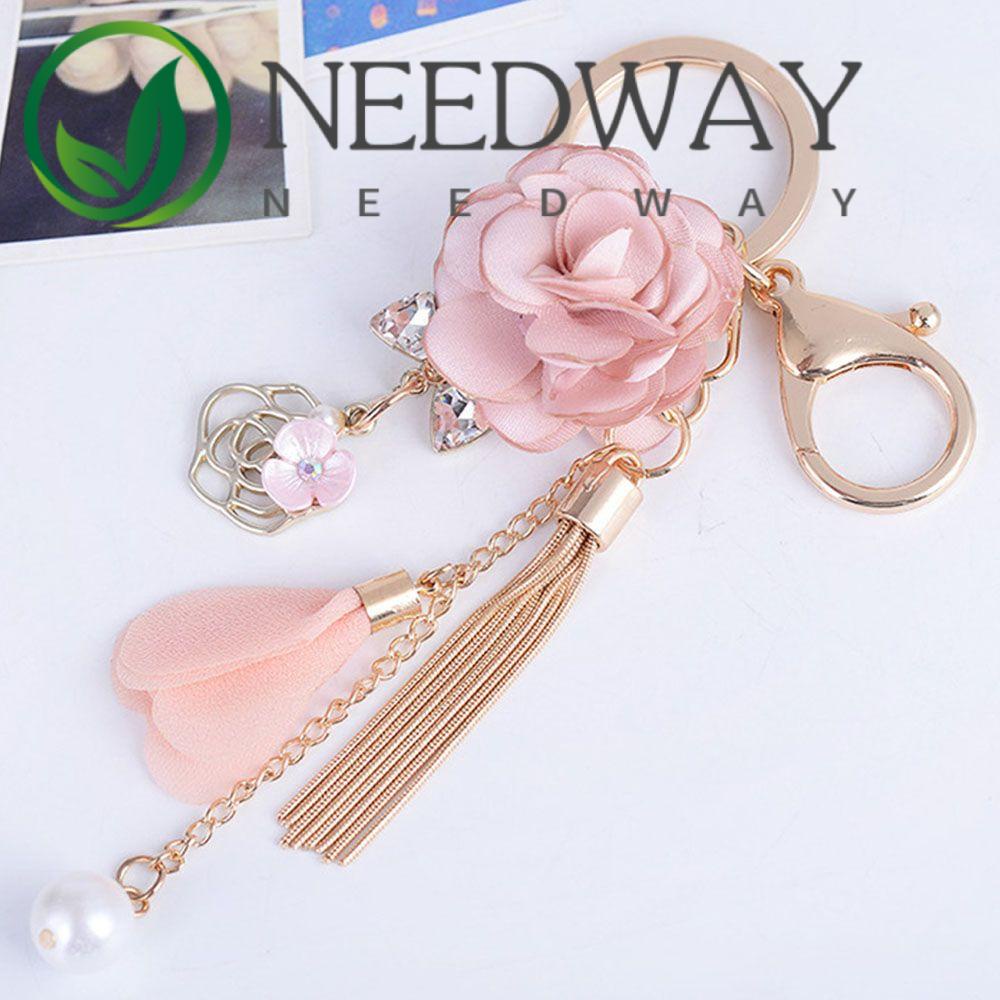 Needway  Gifts Key Ring Bag Keychain Key Chain Pink Gold Color Pendant Jewelry Clef Bow Tassel/Multicolor