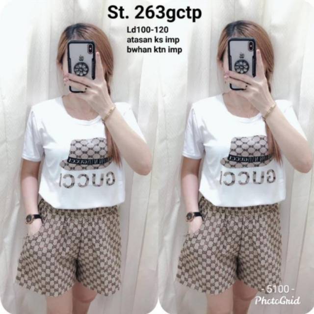set Gucci topi 263 Bhn atasn kaos +cln katun fit to XL