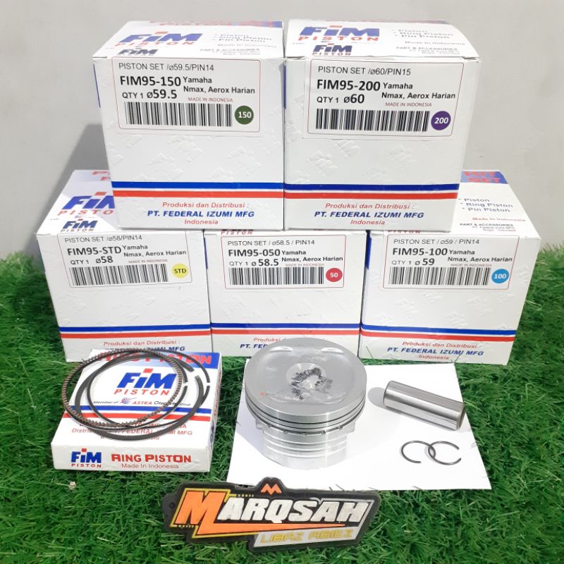 PISTON SET FIM95 FIM 95 YAMAHA NMAX AEROX 58 58.5 59 59.5 60 PIN 15 MARQSAH RACING SHOP