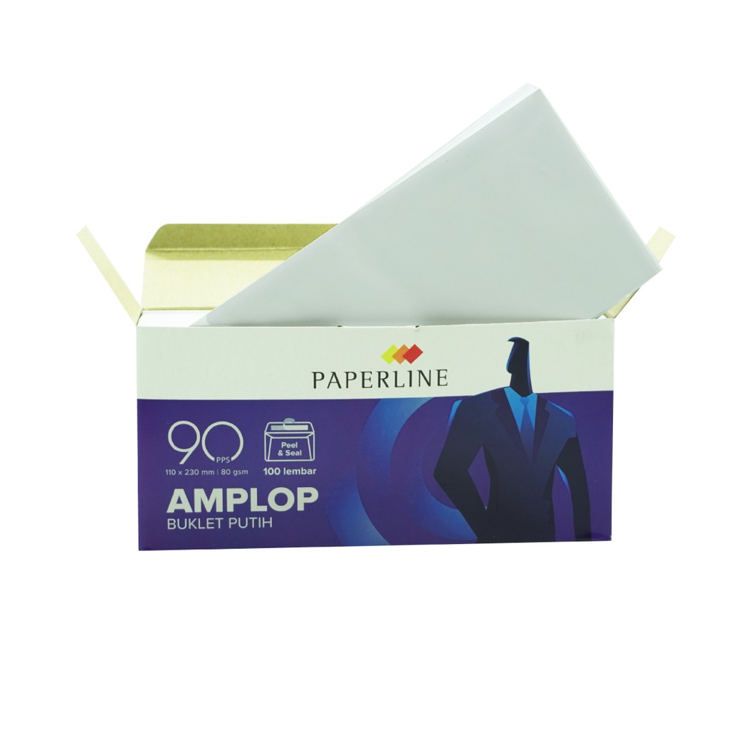 Amplop DL Putih Polos PAPERLINE 90 isi 100 (110 x 220 mm) 80 Gram Gsm