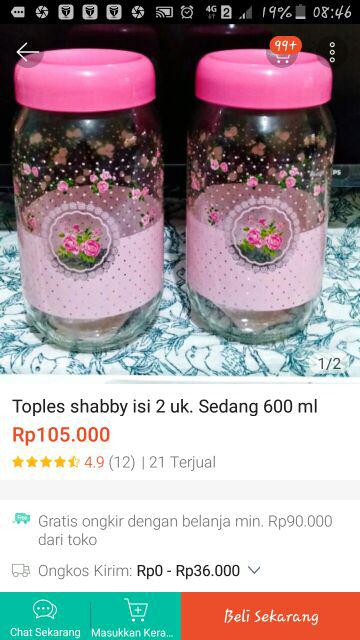 Toples Shabby Isi 2 Uk. Sedang 600 Ml