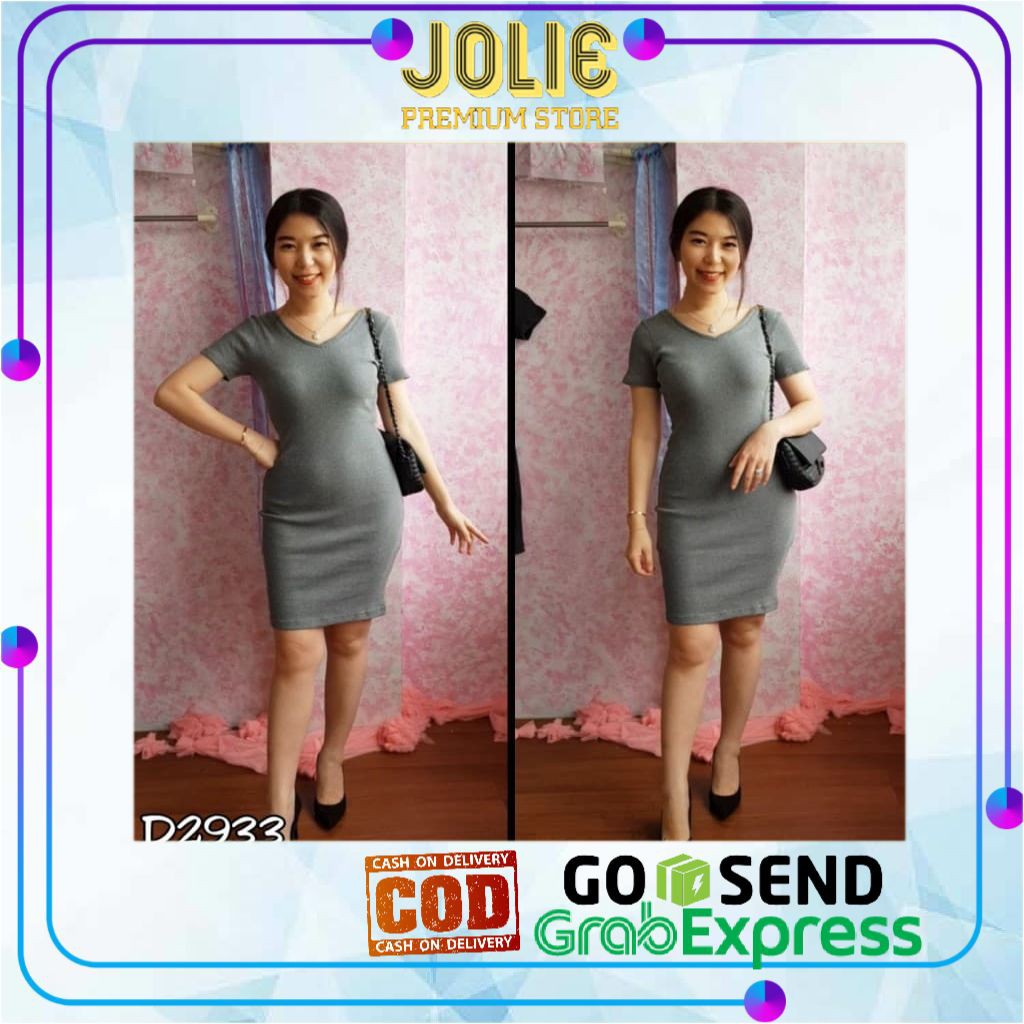 PREMIUM DRESS WANITA RAJUT STRETCH BODYCON LENGAN PENDEK D2933