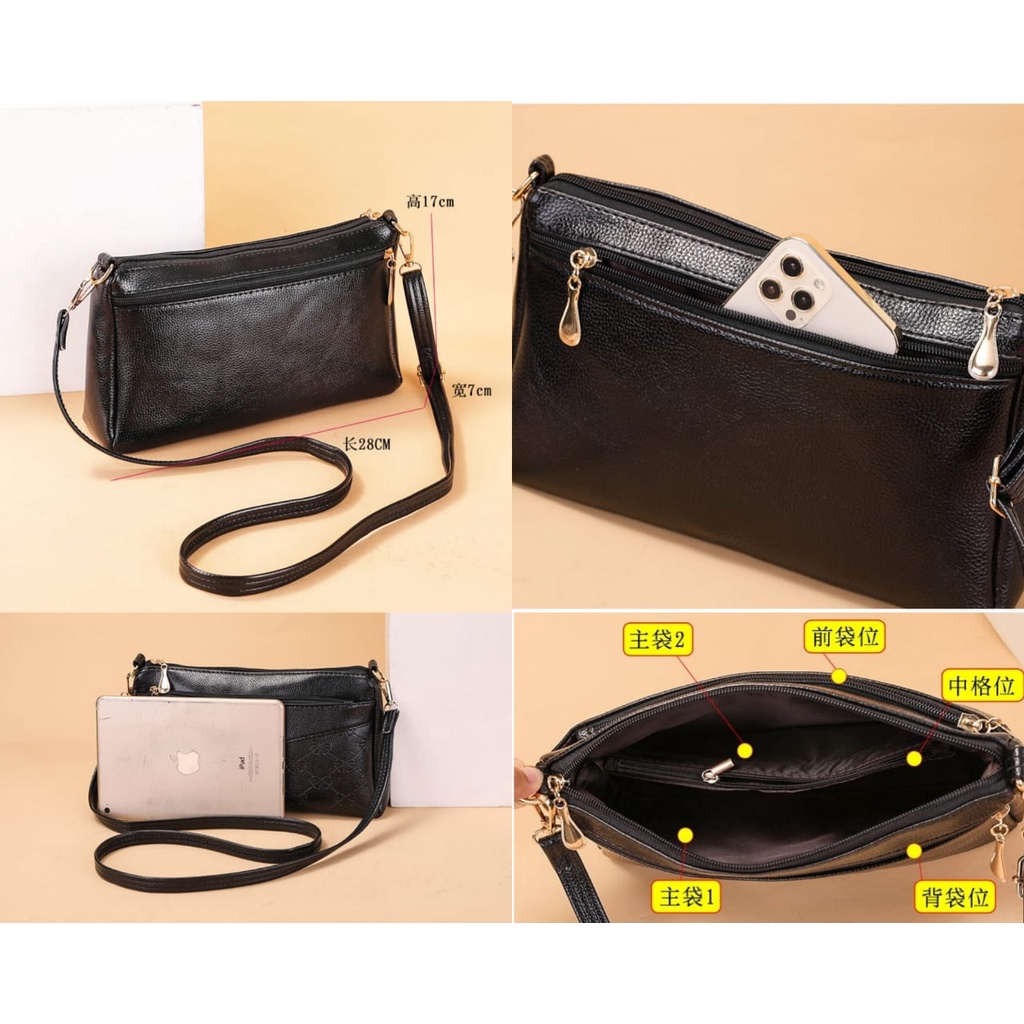 TAS SELEMPANG WANITA IMPORT REMAJA PREMIUM KOREA HITAM KULIT TA421B5 JULY SLING BAG CEWEK FASHION KEKINIAN BATAM BRANDED