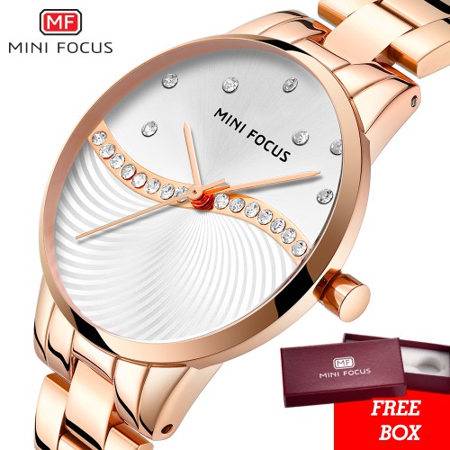 [GARANSI] Mini Focus Jam Tangan Wanita Lis Berlian Mewah Rantai Besi Original MF0263L