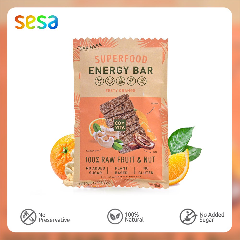 

COVITA Energy Bar Zesty Orange 35gr - Snack Sehat Plant-Based Gluten Dairy Free