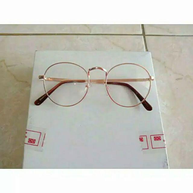 kacamata oval wanita lensa rangka transparant retro vintage metal frame-Rose gold