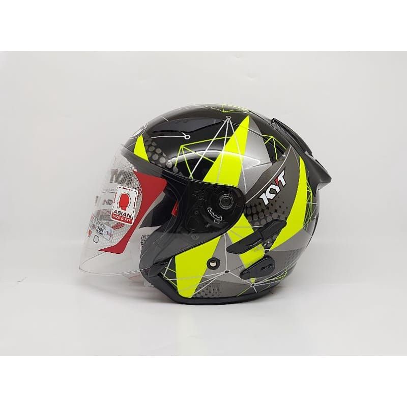 HELM KYT GALAXY FLAT R MATRIX YELLOW FLUO ORI HELM DOUBLE VISOR KYT GALAXY FLAT VISOR CLEAR MURAH