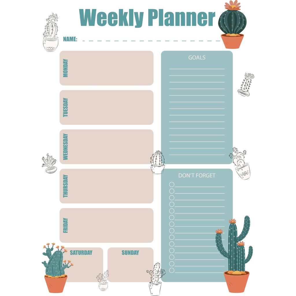 

Weekly Planner A6 Design Kaktus / Loose Leaf A6 / Bullet Jurnal / Planner Harian Loose Leaf A6 100gsm