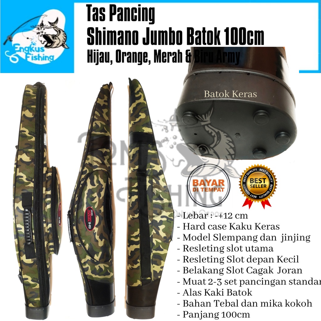 Tas Pancing Tebal Shimano Loreng Batok Mangkok Kuat Hardcase 100cm Berkualitas Tebal Murah - Engkus Fishing-Hijau Army
