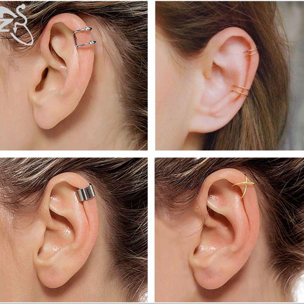 Top 5/8pasang Anting Tusuk Palsu Punk Rock Stainless Steel Ear Cuff