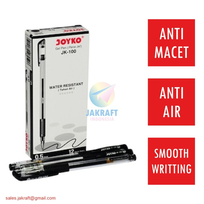 

PROMO Pulpen Bolpen JOYKO Gel Pen JK-100 (Hitam) 0.5mm Anti Air Kenko