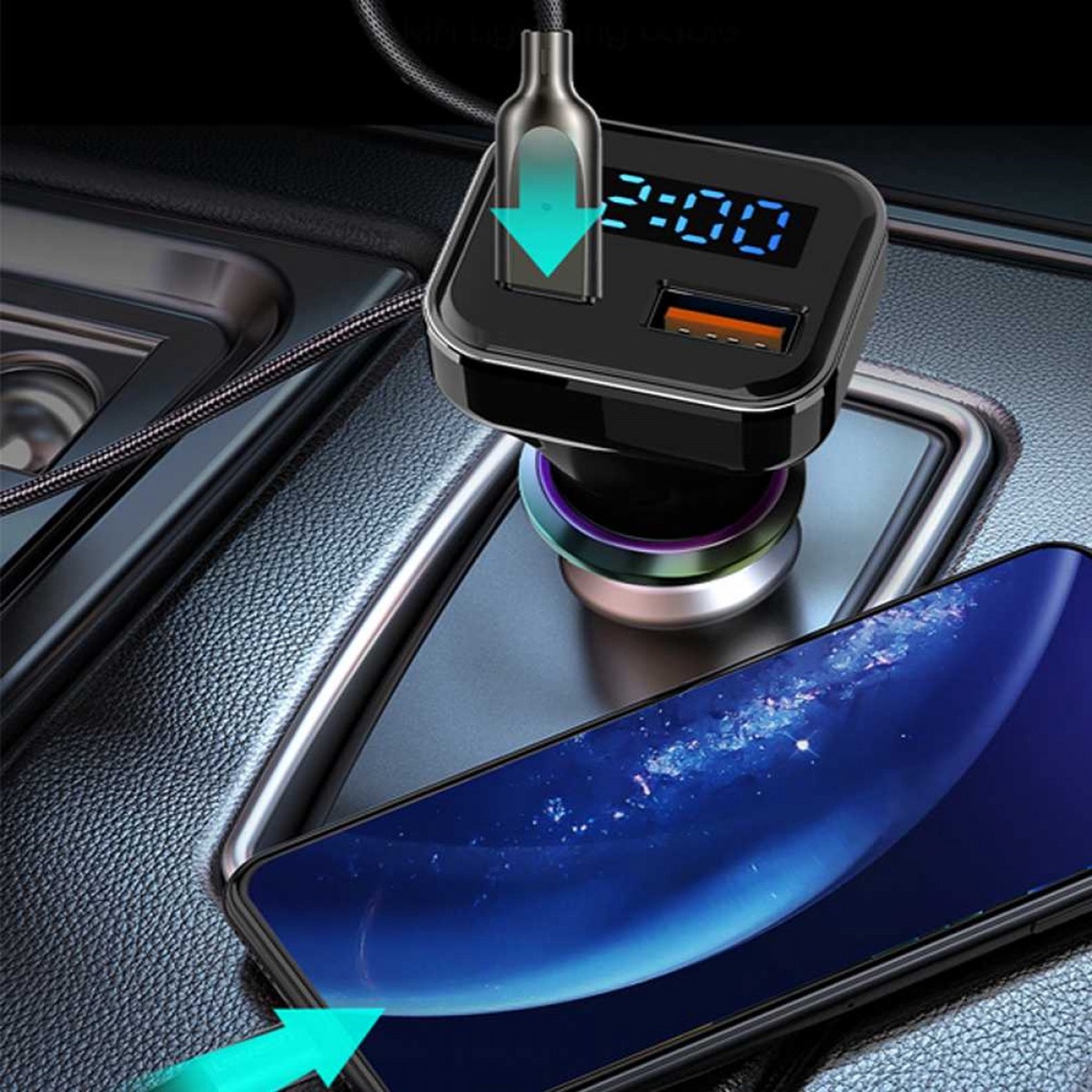 Car Charger Mobil Smartphone HP USB Type C 2 Port 5A QC3.0 LED