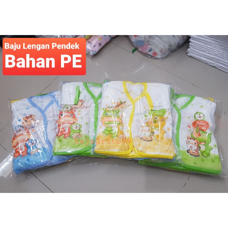 Baju Bayi Lengan Pendek Putih sablon - print isi 1 lusin bahan Polyster / Baju pendek Bayi Motif, PE newborn ( 12 pcs)