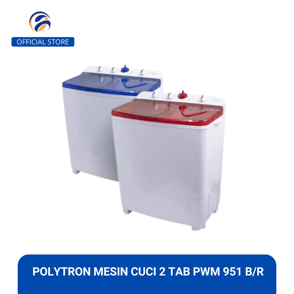 Polytron PWM 951B/R Mesin Cuci 2 Tabung Kapasitas 9 Kg