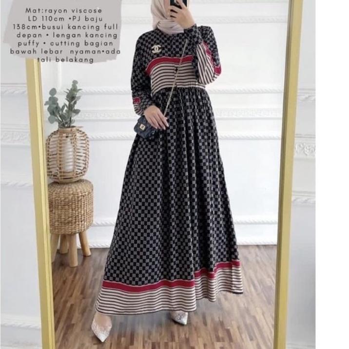 Keluaran Terbaru.. EONIE DRESS BLACK - DRESS RAYON MOTIF DORI BUSUI