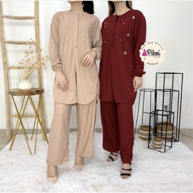 Set Polos Wanita / One Set Hitam Lengan Panjang Celana Panjang / Setelan polos wanita muslimah pearl