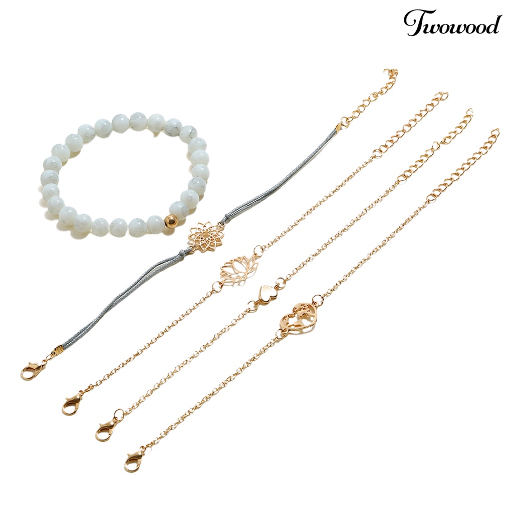 5pcs Gelang Wanita Model Hollow Out Lotus Adjustable Untuk Pesta