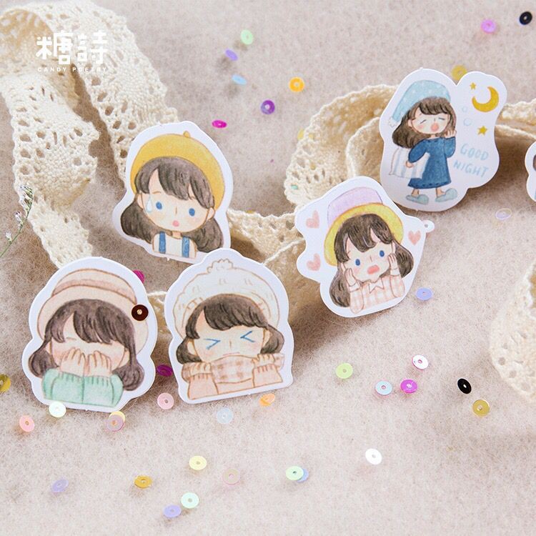 imoda 45pcs/bag Cute Girl Cartoon Stickers Animal Diary Journal Stationery Flakes Scrapbooking DIY Decorative Sticker-1