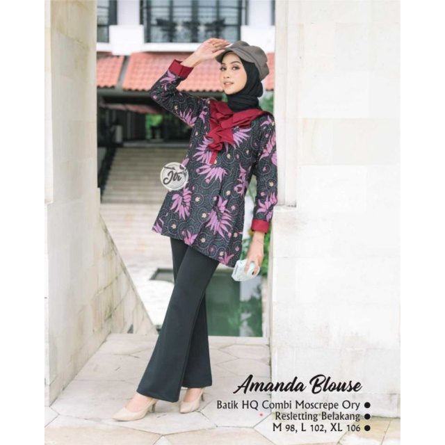 tey-17 Batik wanita ASJ SA HRB026 Kenongo Kemeja Tosca Pendek-amanda hitam