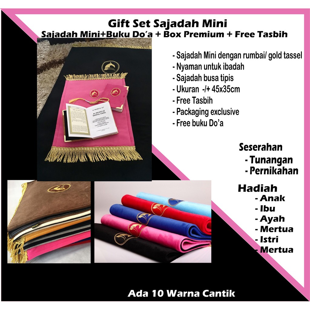 Sajadah Kecil Muka Giftset Hajj Mini Sejadah Anak Bahan Busa Tipis 1 cm Paket Alquran Tasbih Box