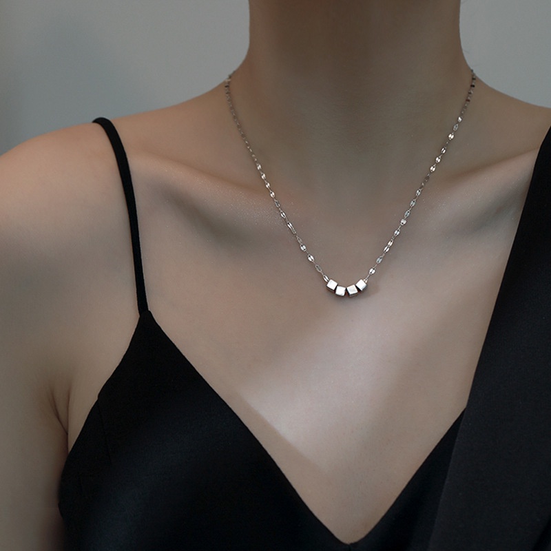 Light Luxury Square Tube Chain Geometric Clavicle Chain Square Necklace Female Summer Copper Electroplate