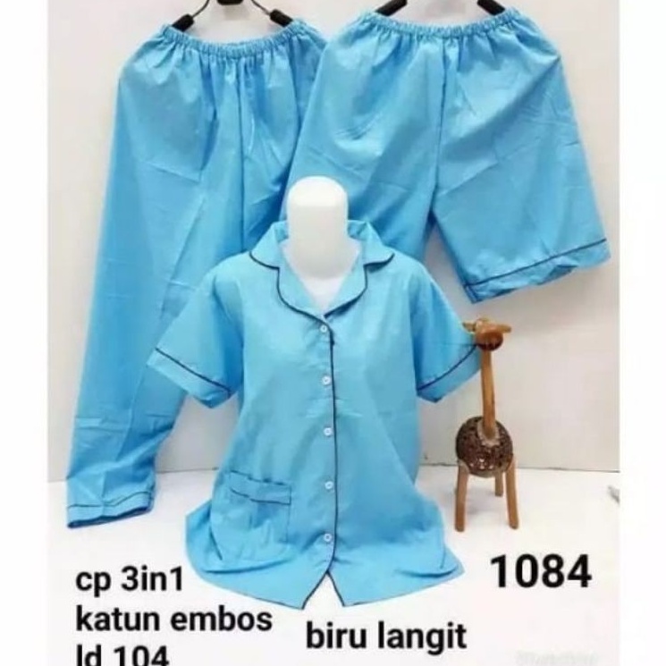 CIAHAW Baju Tidur Piyama Wanita Cewek Panjasmas Dewasa Katun Motif 3 in1 Embos