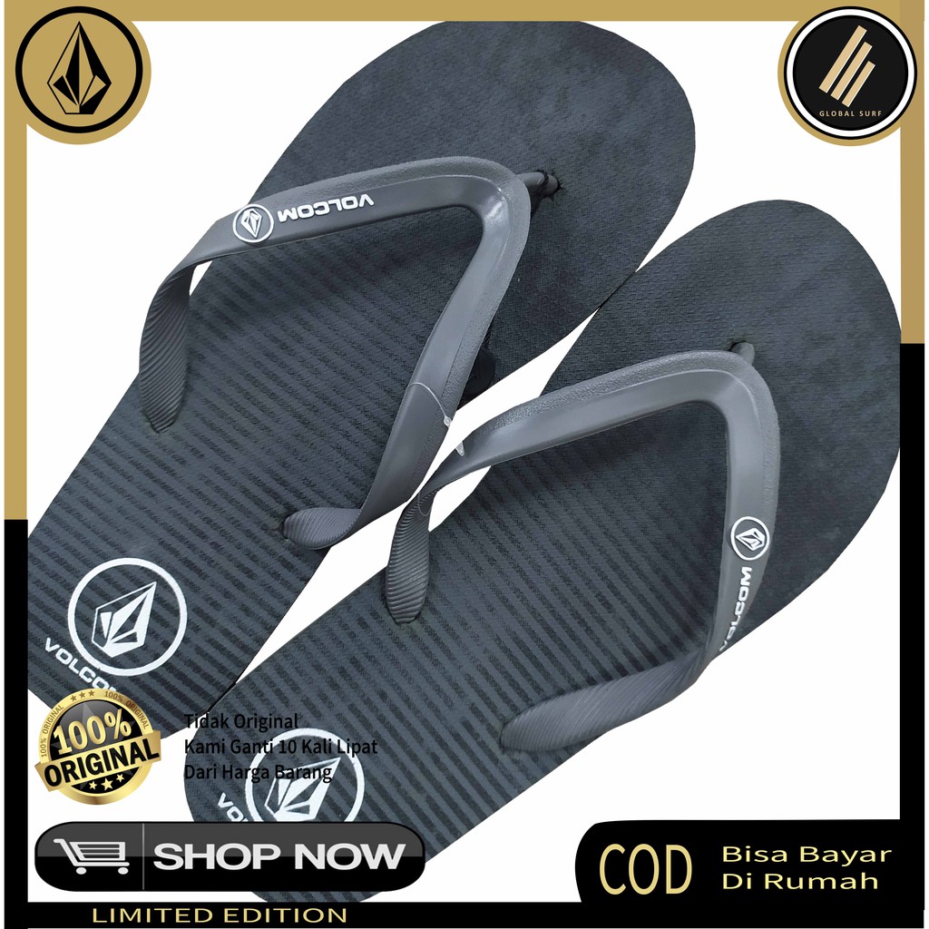 SANDAL PRIA VOLCOM ORI DARK GREY SENDAL JEPIT TALI OVERSIZE UPPER GAMBAR LOGO MODERN HOLIDAY