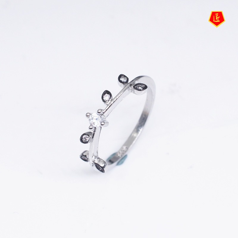 [Ready Stock]Simple Fashion 14K Rose Gold Diamond Leaf Ring