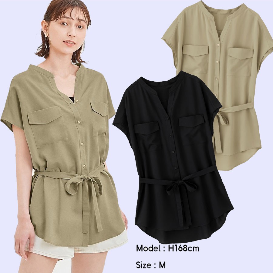 BLOUSE WANITA UNIQLO GU772 UTILITY TIEWAIST SHIRT BLOUSE-3
