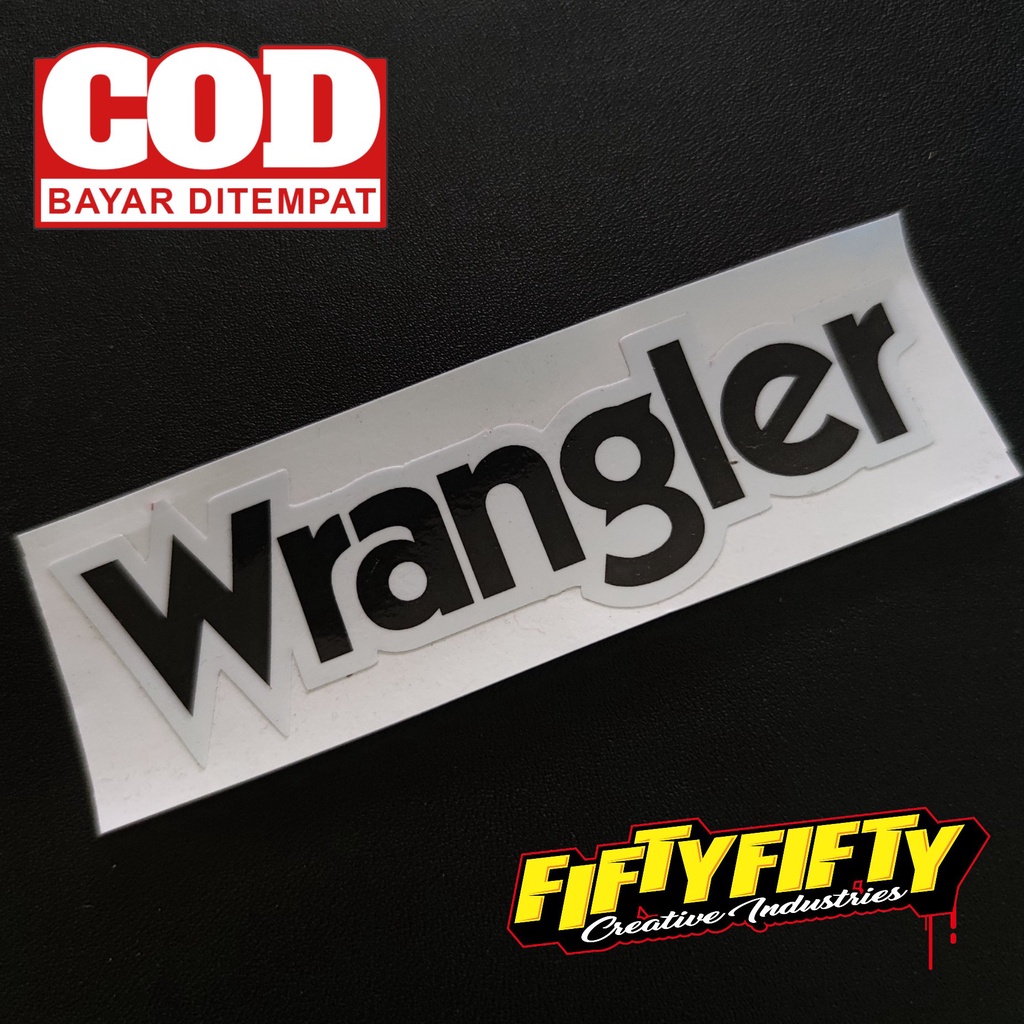 Stiker Print Cut WRANGLER Stiker Printing Laminasi Glossy Tahan Air Stiker Motor Mobil Helm Sudah Membentuk Pola Desain