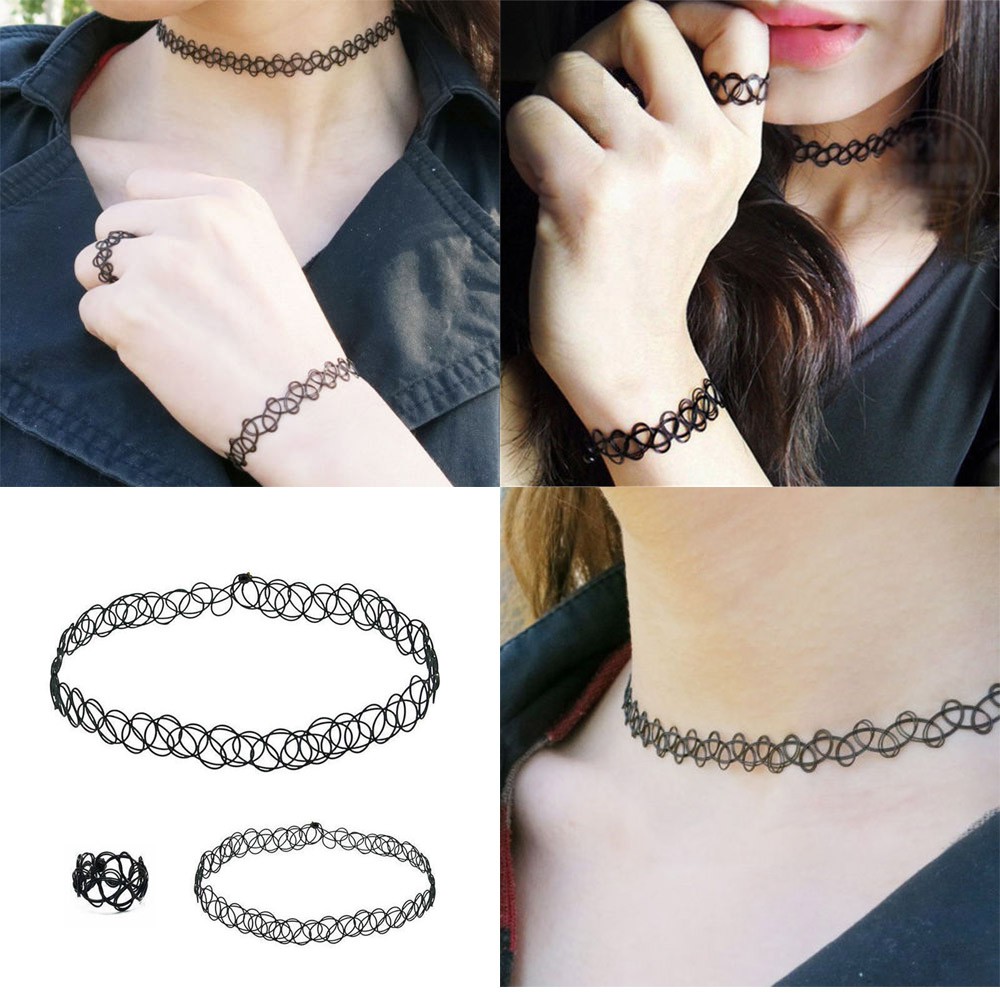 Tatto Choker Set Gelang Kalung Cincin Set Tato Tatto Choker Kekinian