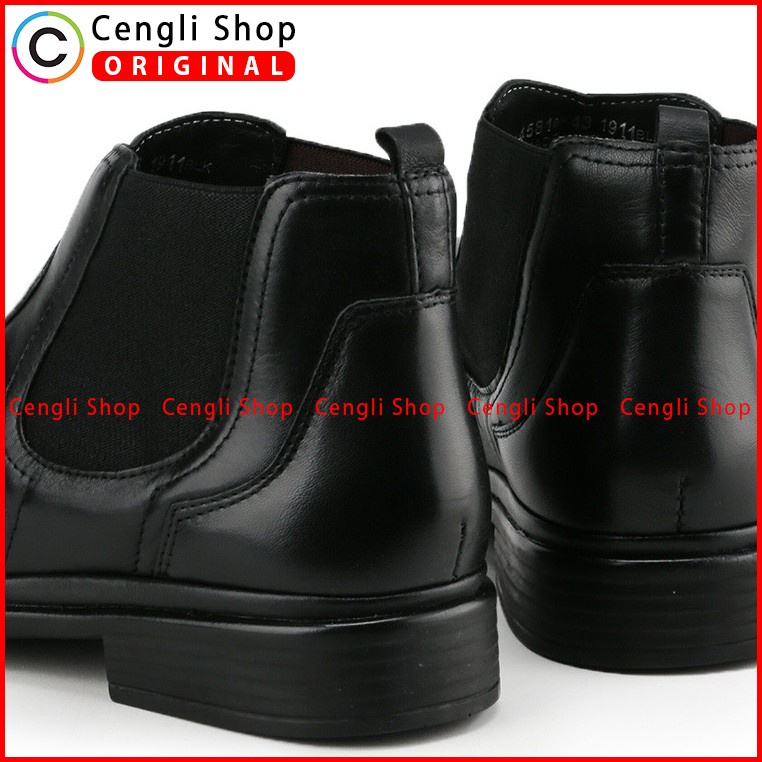 SEPATU BOOT KULIT OBERMAIN PRIA ORIGINAL FORMAL CHELSEA BRANDED HITAM OM10