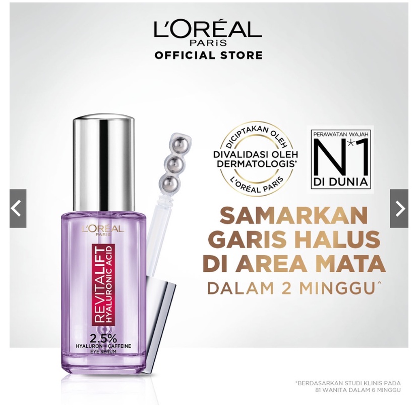 L'Oreal Paris Triple Roller 2.5% Hyaluron + Caffeine Eye Serum – Hyaluronic Acid Loreal Serum Mata