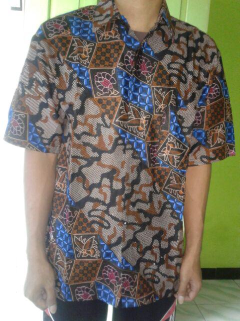 Kemeja Batik Lengan Pendek 021 Risna Batik Hrb026 Hem Batik Murah Seno Sogan Bakung Padi Manggar