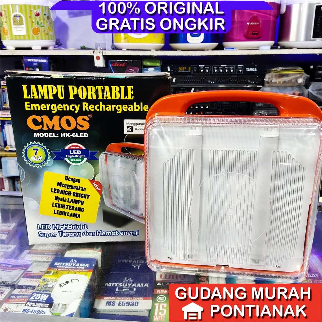 Emergency CMOS HK 6 LED 2 Neon Lampu Darurat Asli Tahan Lama dan Awet 6LED