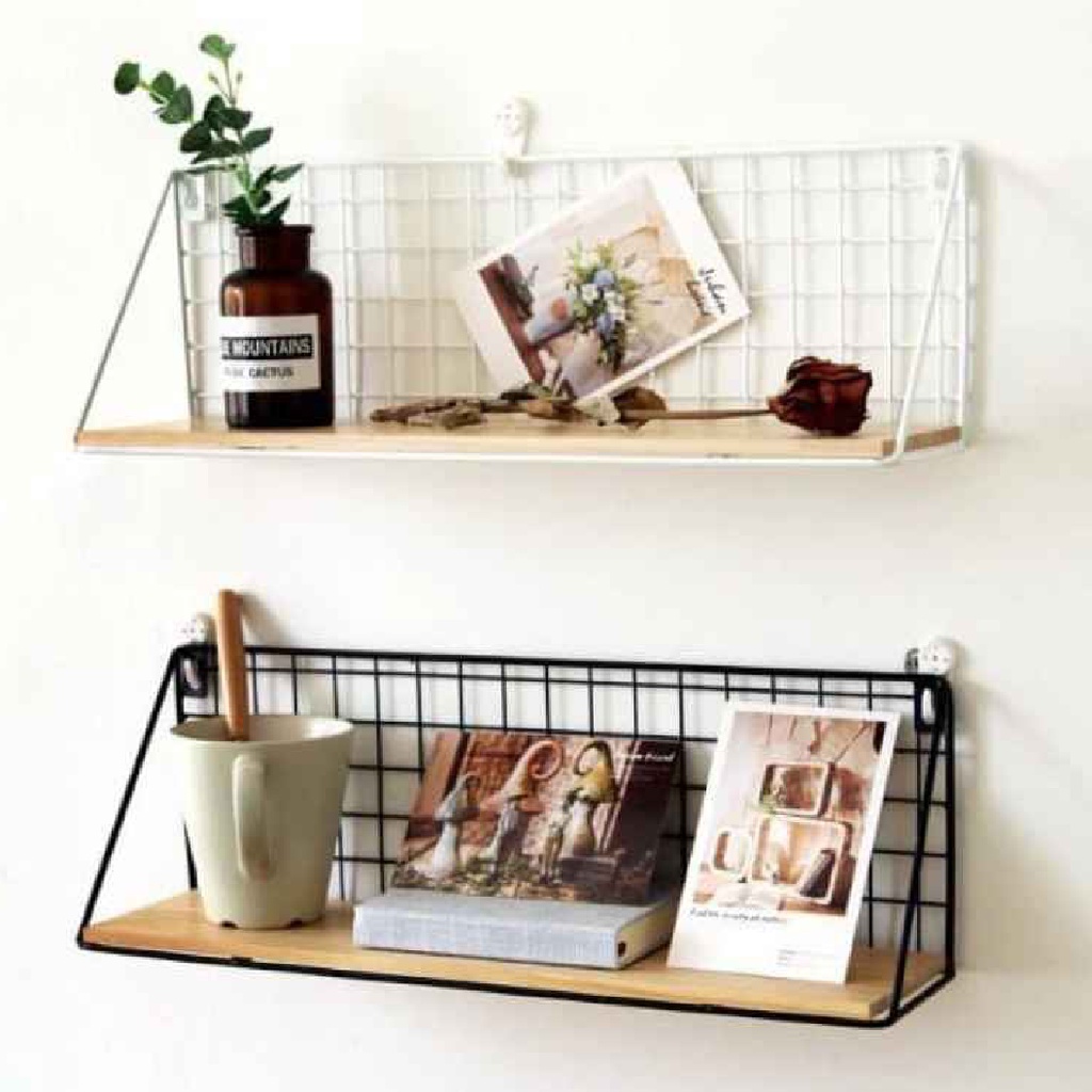 RADIT Hitam Putih Rak Dinding Besi Serbaguna Rak Bumbu Dapur Display Dekorasi Kamar Rak Dinding Tempel Rak Gantung / Abik Store