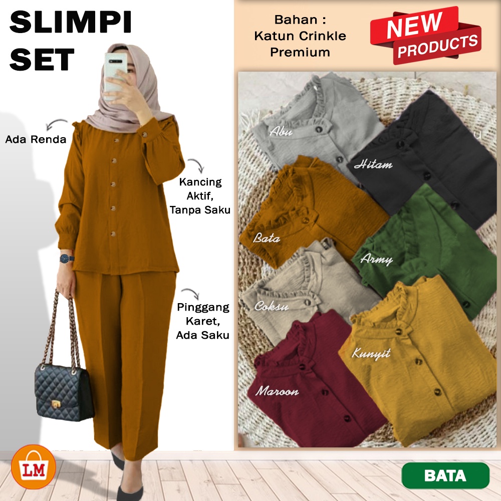 Setelan Baju Celana Wanita Muslim SLIMPI SET Katun Crinkle  All Size Big Size XL - XXL LMS 29288