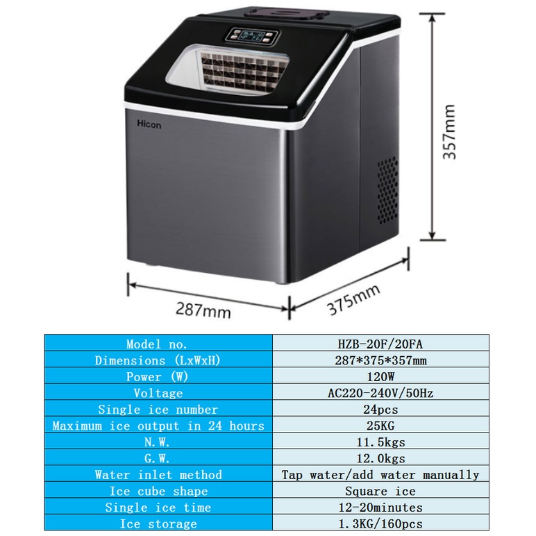 Mesin Pembuat Es Batu Ice Cube Maker Machine Hicon HZB-20F 25Kg 24 Jam