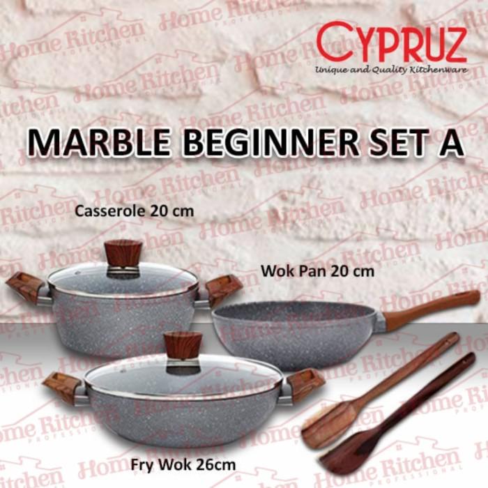 Cypruz Marble Beginner Set Panci Penggorengan tanpa minyak Wajan Pengorengan anti lengket keramik