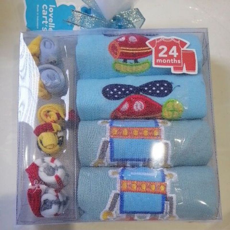 4in1 Setelan Oblong Pendek + Kaos Kaki Bayi - Gift Set Baby Lovelle Cart's