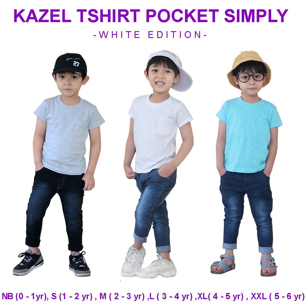 CUCI GUDANG diskon 3 Pcs KAZEL TSHIRT POCKET SIMPLY BAJU ANAK / BAJU BAYI