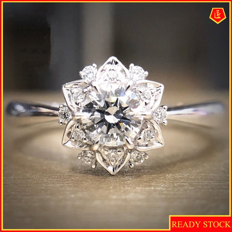 [Ready Stock]Luxury Flower Ring Full of Diamonds Simple and Elegant