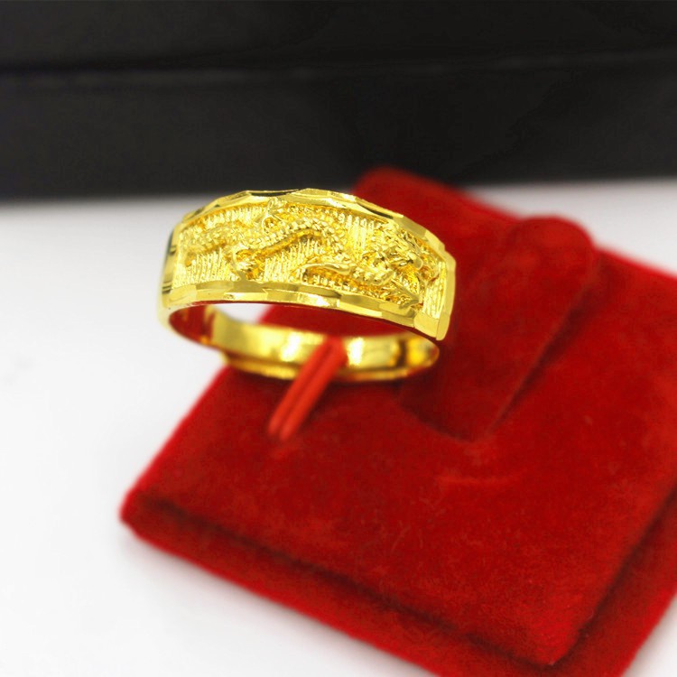 Cincin Pasangan Naga Phoenix Berlapis Emas 24K Sederhana Fashion Pria dan Wanita