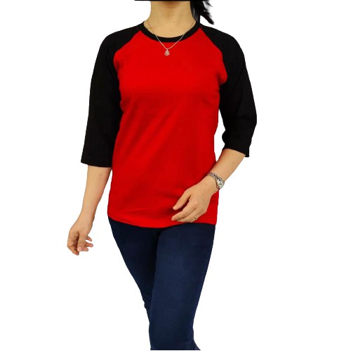 Kaospolos - Kaos reglan warna kombinasi lengan 3 4  hitam | kaos raglan seragam pria dan wanita t shirt M L XL XXL