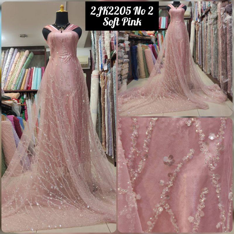 Kain Tile Brokat Payet Akar Penuh Zuhair Sequin 2JK2205 No 2 Soft Pink