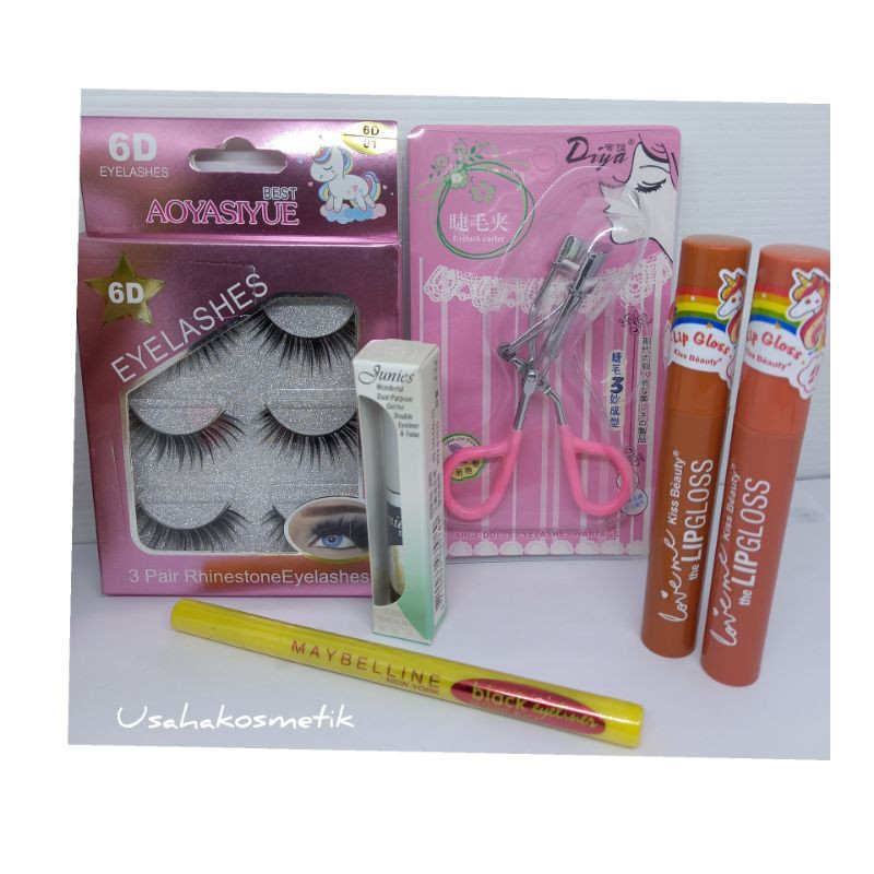 [1PAKET] BULU MATA +LEM BULU MATA+EYELINER+JEPIT BULU MATA+LIPGLOSS ♡